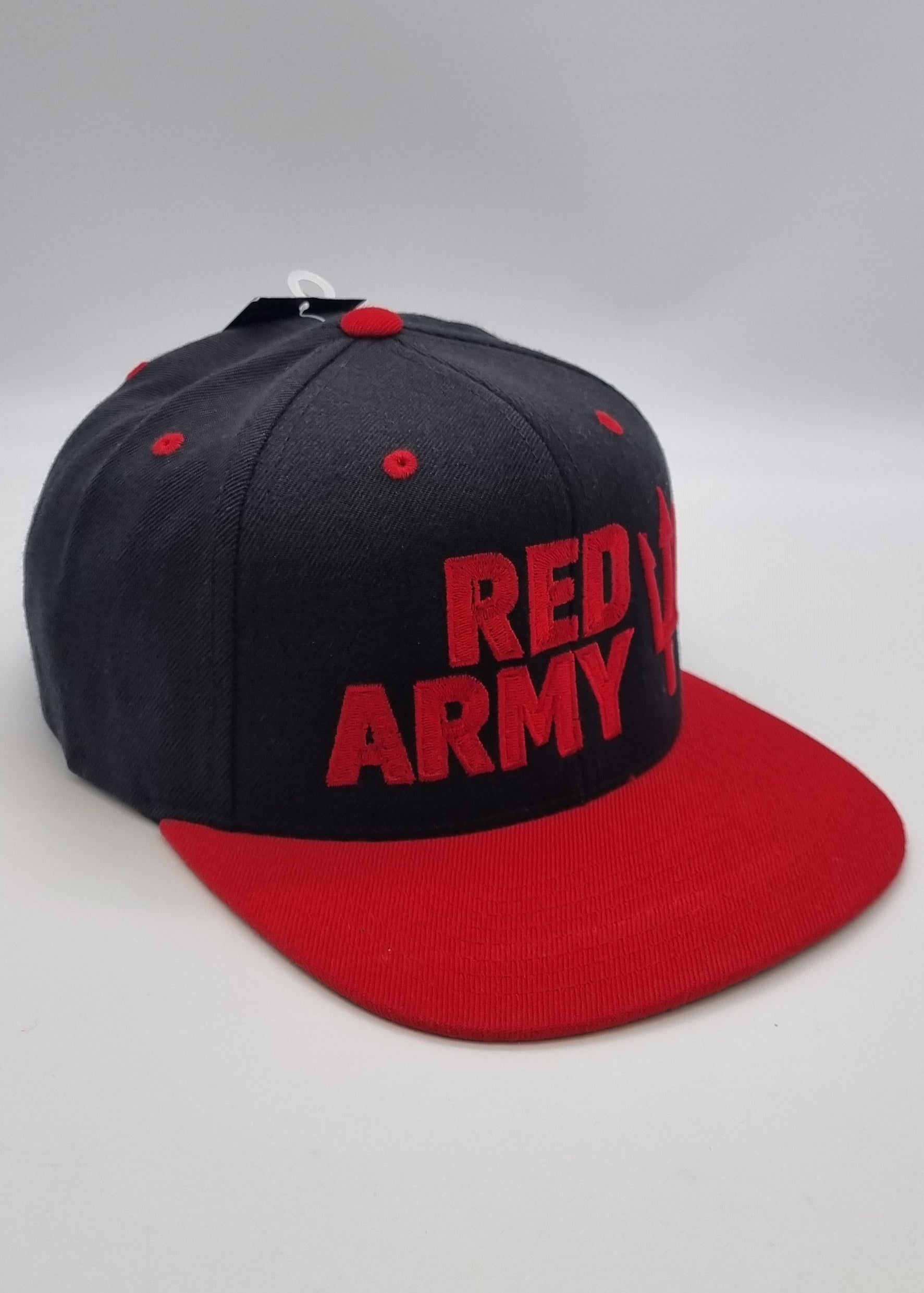Black and red cap with 'Red Army' text on a black background