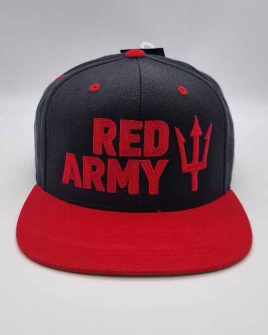 Black and red cap with 'Red Army' text on a blackcap.